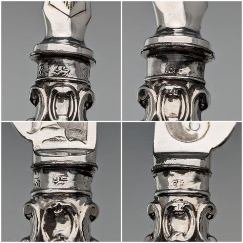 約 1860 年英國古董純銀手柄甜點餐具一對